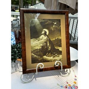 Stunning antique sepia toned print Jesus kneeling, matted and framed